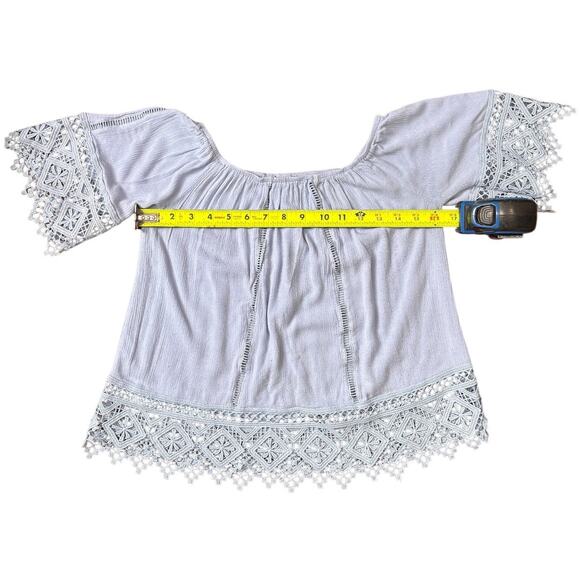 Boho off-shoulder blouse w/ crochet lace trim – S blue - Picture 5 of 7